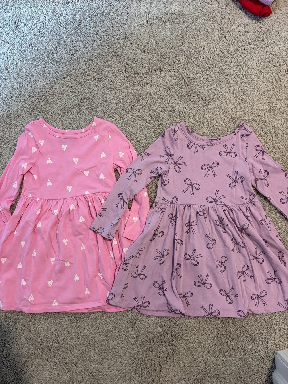 Cat & Jack Pink Heart Dress and Lavender Bow Dress Set